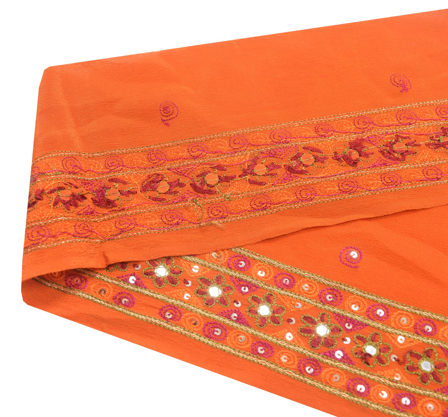 Sushila Vintage Orange Saree Border Embroidered Indian Craft Sewing Trim Lace