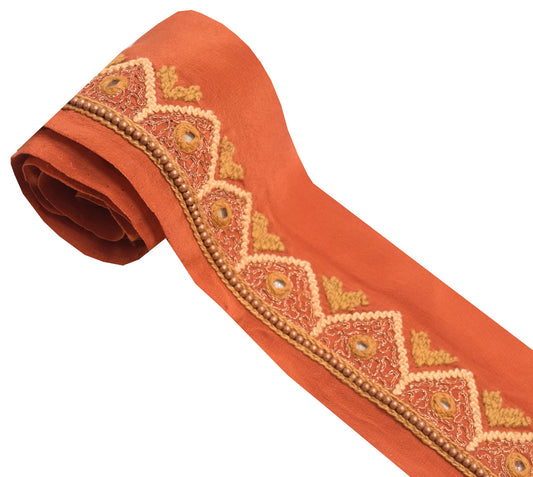 Sushila Vintage Rust Saree Border Crepe Craft Sewing Trim Hand Work Lace Ribbon