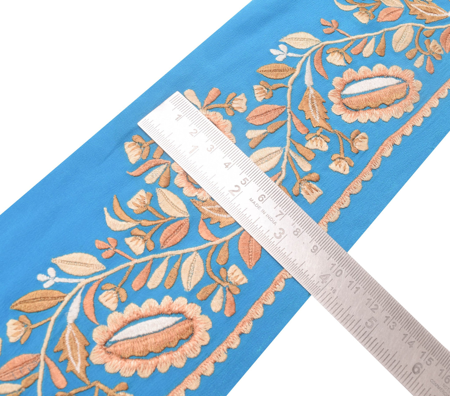 Sushila Vintage Aqua Blue Saree Border Embroidered Craft Sewing Trim Lace Ribbon