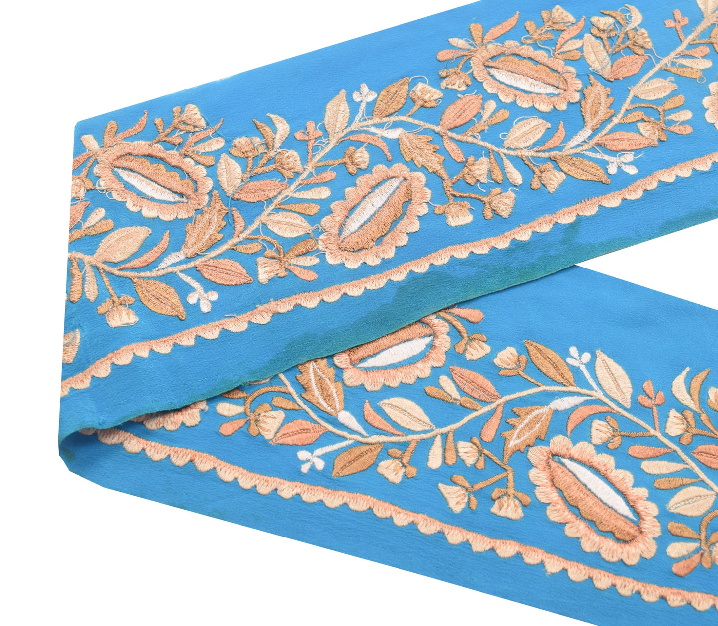 Sushila Vintage Aqua Blue Saree Border Embroidered Craft Sewing Trim Lace Ribbon