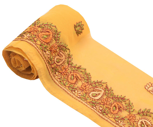 Sushila Vintage Yellow Saree Border Hand Embroidered Craft Sewing Trim Lace