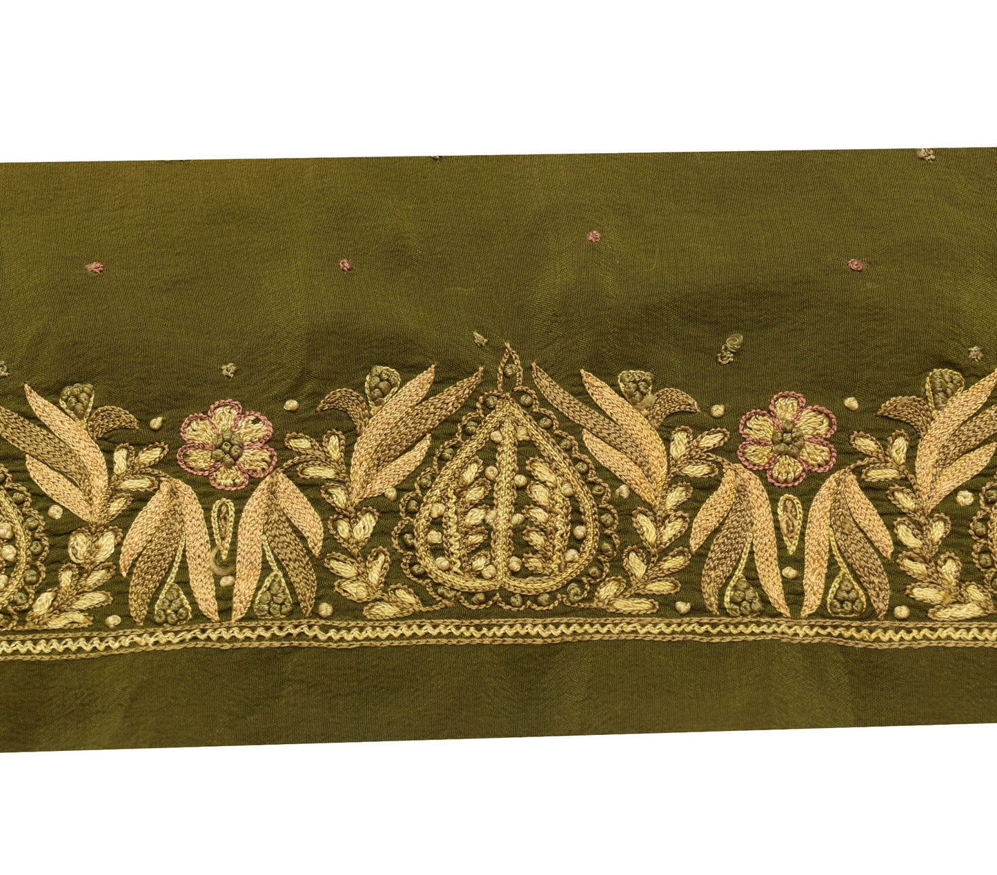 Sushila Vintage Henna Green Saree Border Craft Sewing Trim Embroidered Lace