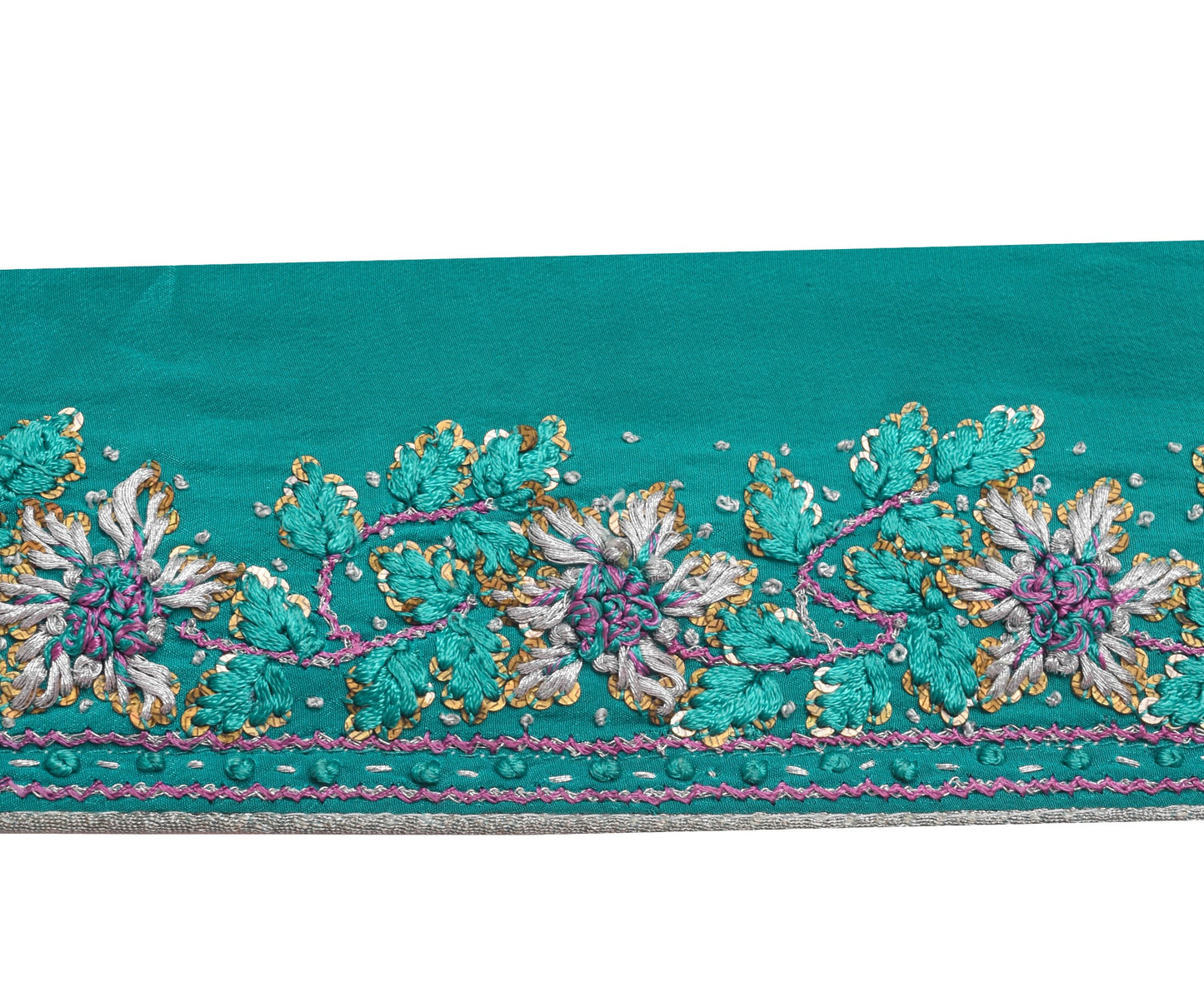 Sushila Vintage Teal Green Hand Embroidered Saree Border Craft Sewing Trim Lace