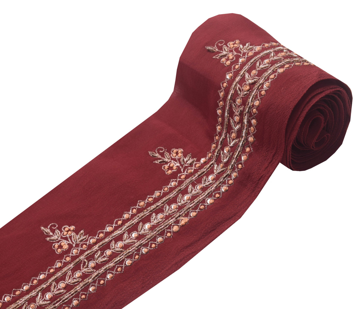 Sushila Vintage Maroon Saree Border Indian Craft Sewing Trim Zari Work Ribbon