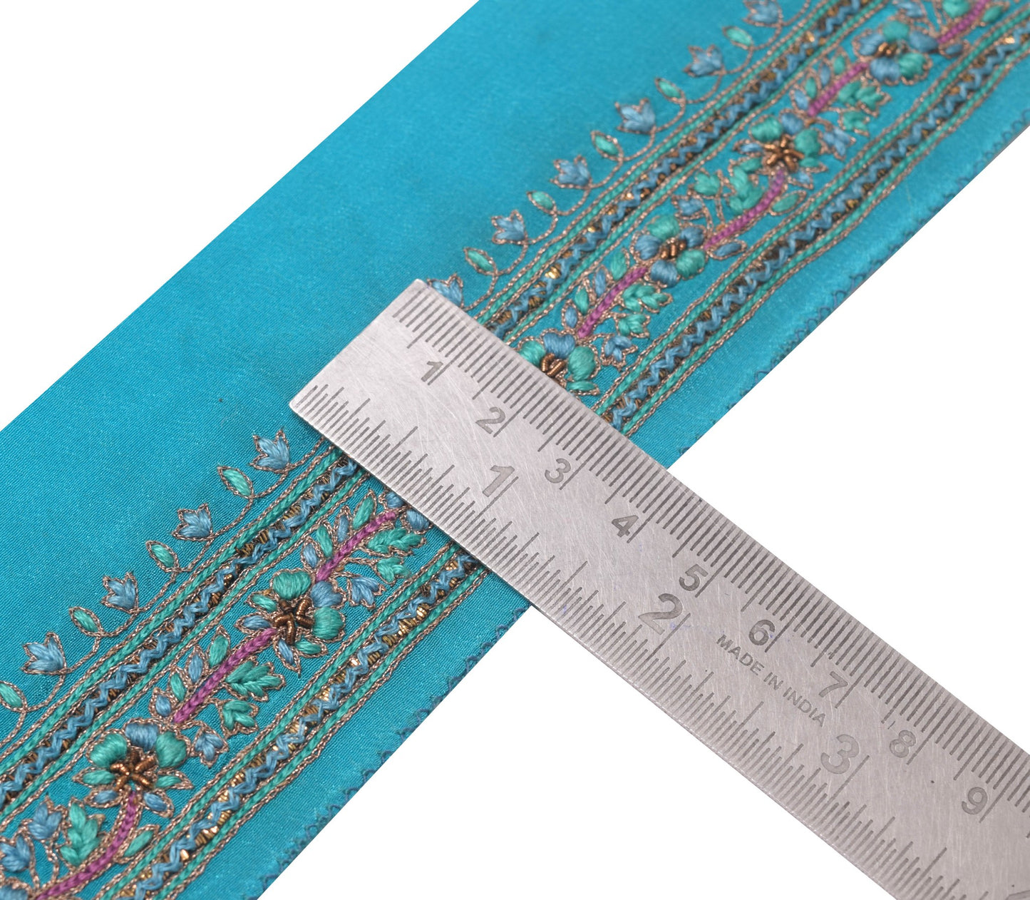 Sushila Vintage Turquoise Saree Border Craft Sewing Trim Embroidered Lace Ribbon