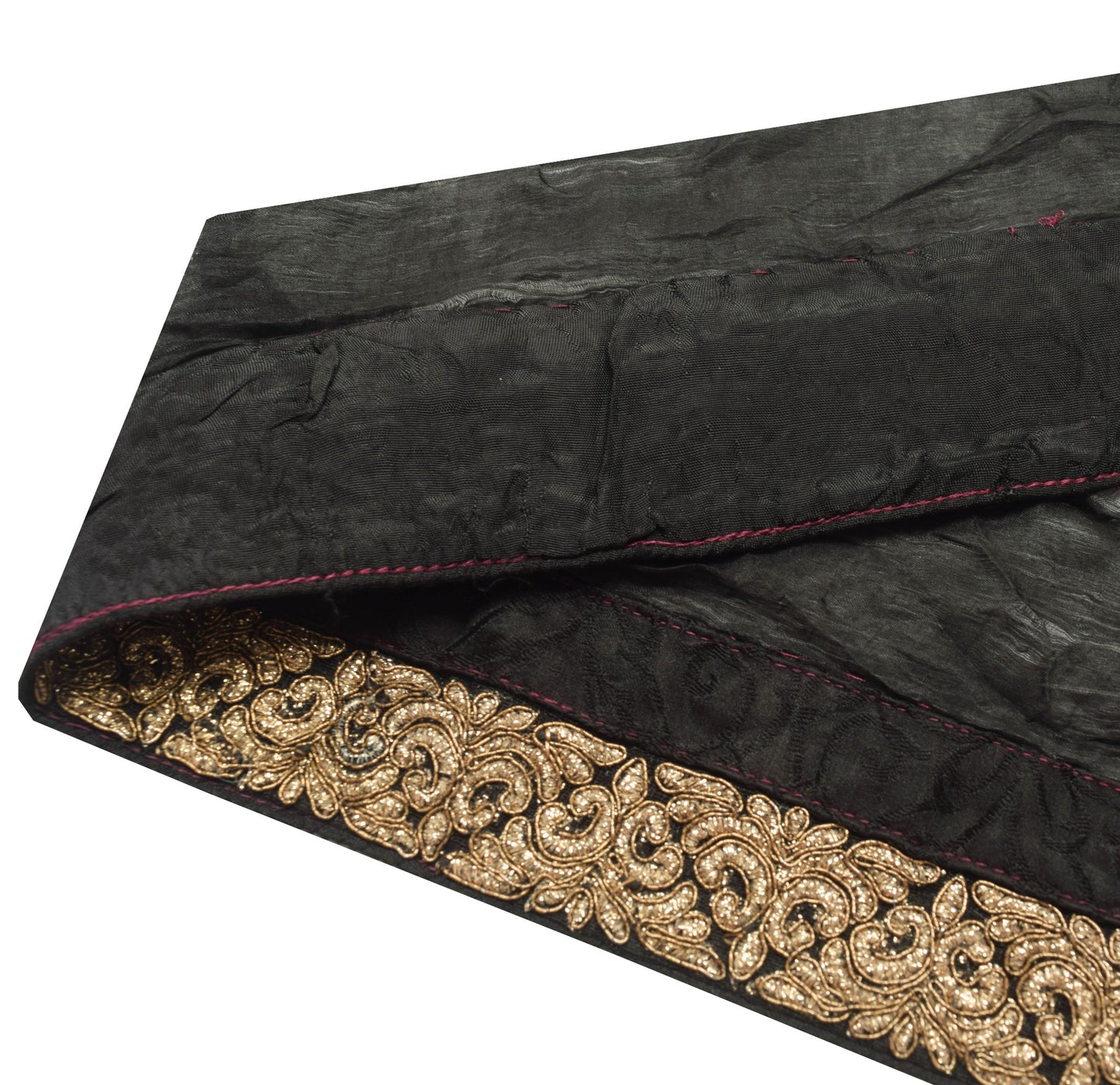 Sushila Vintage Black Silk Saree Border Zari Embroidered Craft Sewing Trim Lace