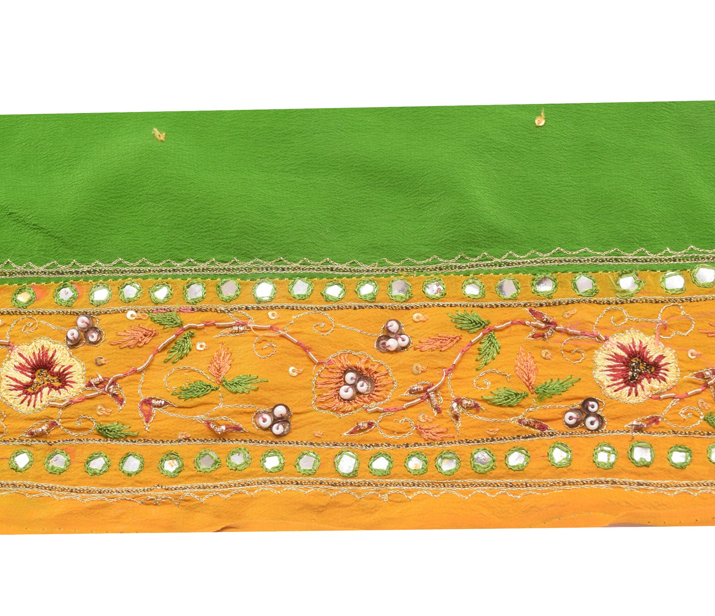 Sushila Vintage Mustard Saree Border Indian Craft Sewing Trim Crepe Lace Ribbon