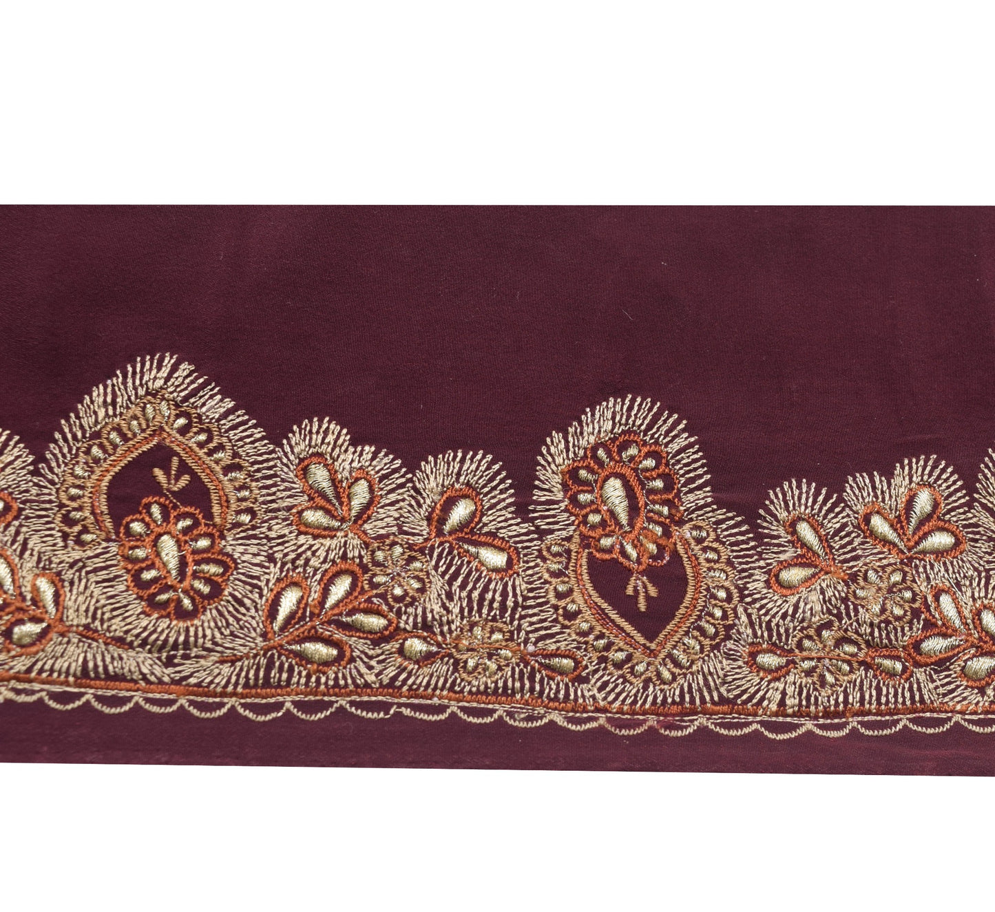 Sushila Vintage Maroon Crepe Saree Border Indian Craft Sewing Trim Floral Lace