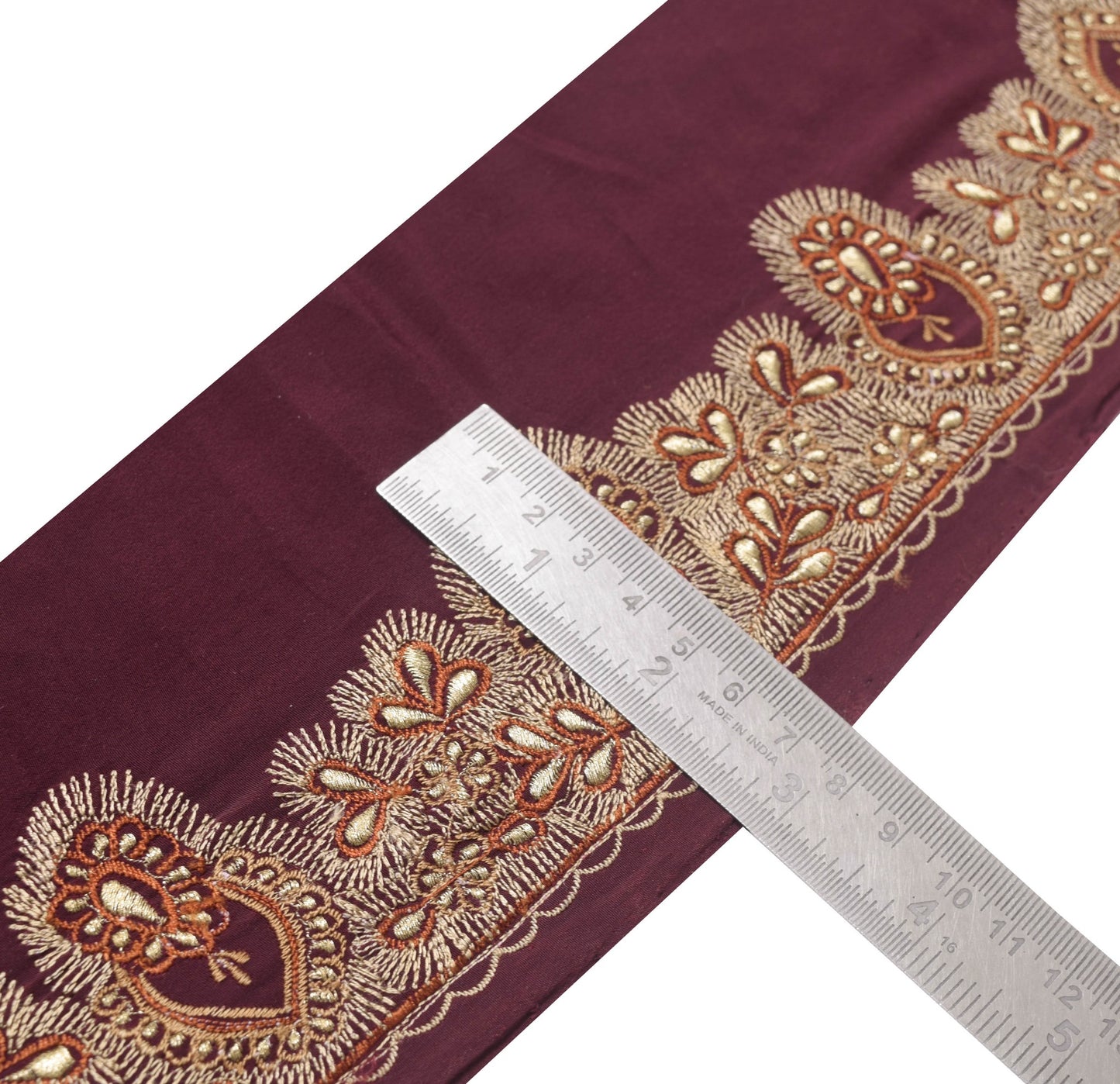 Sushila Vintage Maroon Crepe Saree Border Indian Craft Sewing Trim Floral Lace