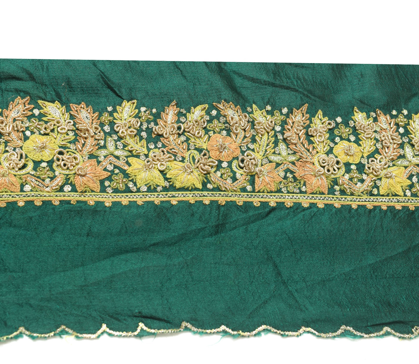 Sushila Vintage Green Saree Border Indian Craft Sewing Trim Embroidered Lace