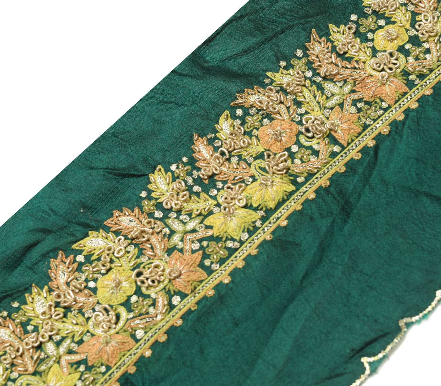 Sushila Vintage Green Saree Border Indian Craft Sewing Trim Embroidered Lace