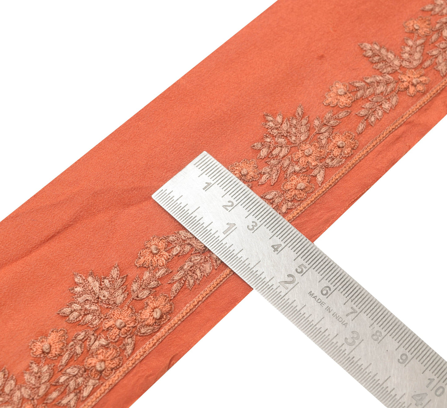 Sushila Vintage Rust Floral Saree Border Indian Craft Sewing Trim Lace Ribbon