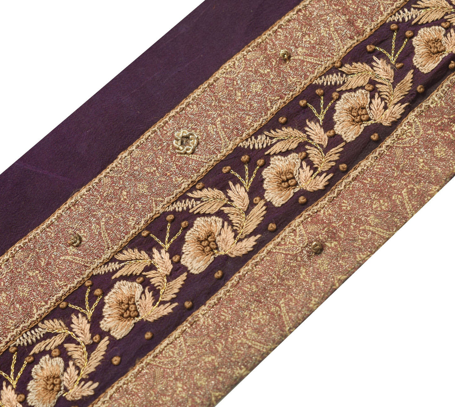 Sushila Vintage Purple Saree Border Craft Sewing Trim Crepe Embroidered Ribbon