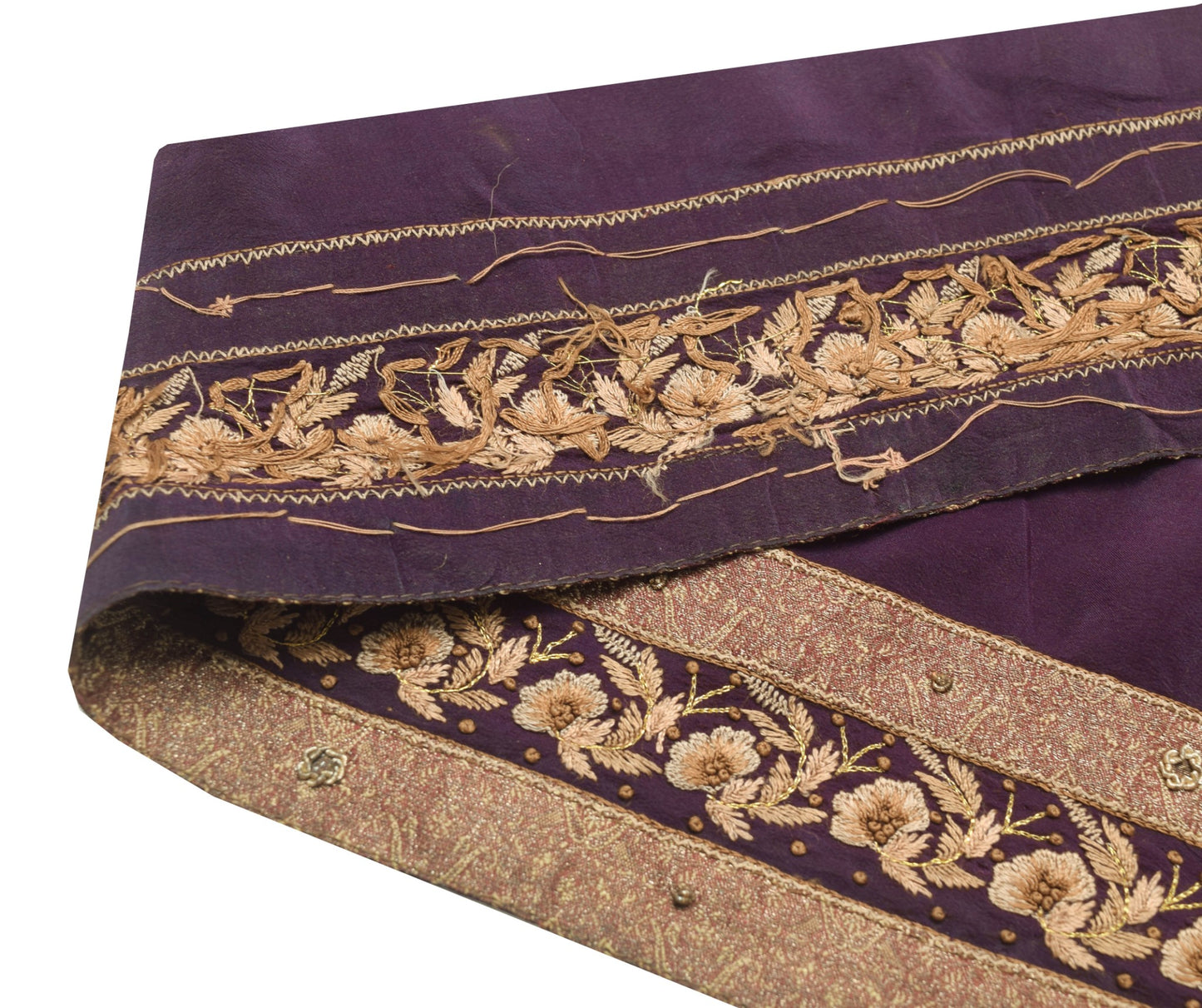 Sushila Vintage Purple Saree Border Craft Sewing Trim Crepe Embroidered Ribbon