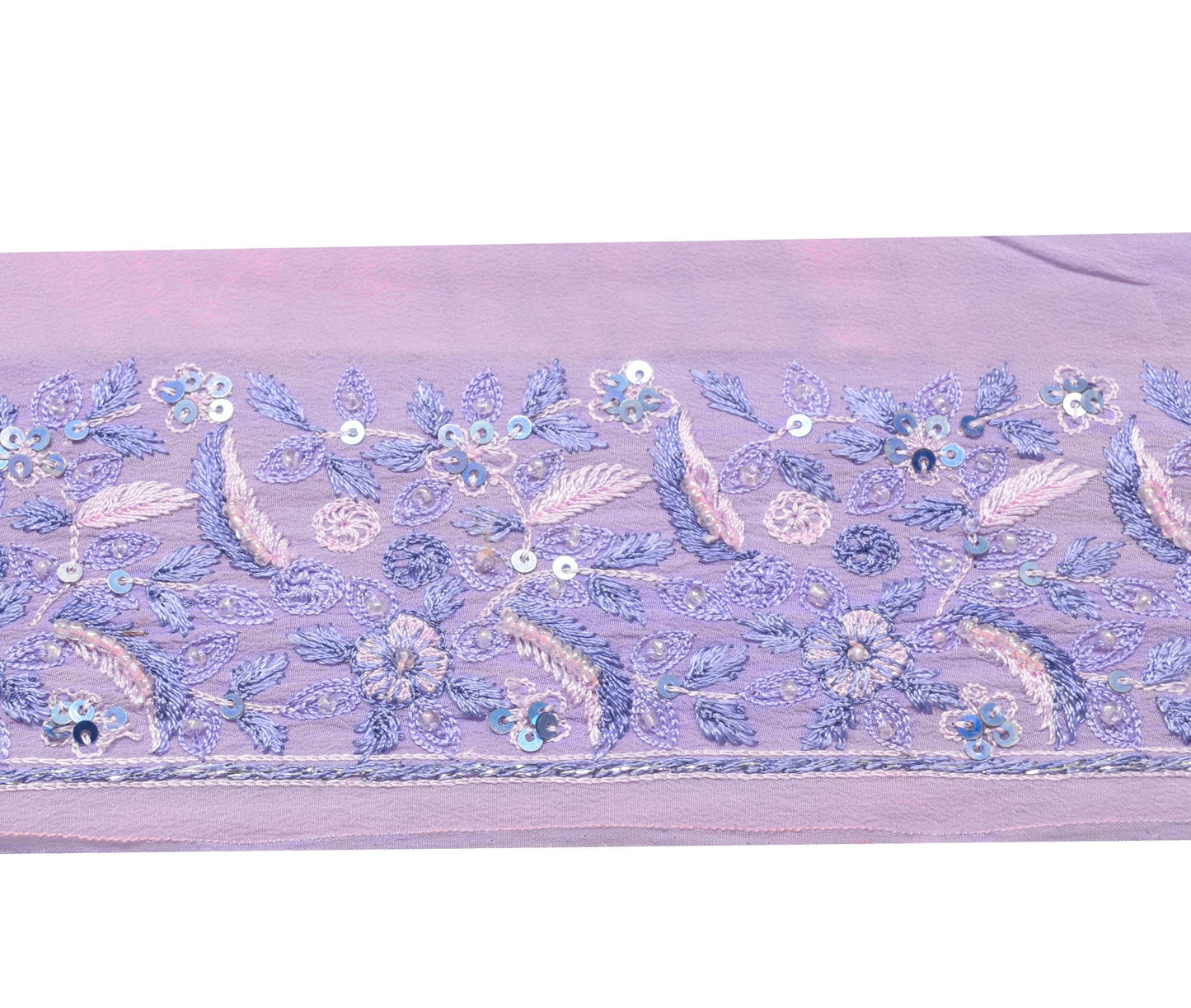 Sushila Vintage Lavender Saree Border Crepe Craft Sewing Trim Hand Beaded Lace