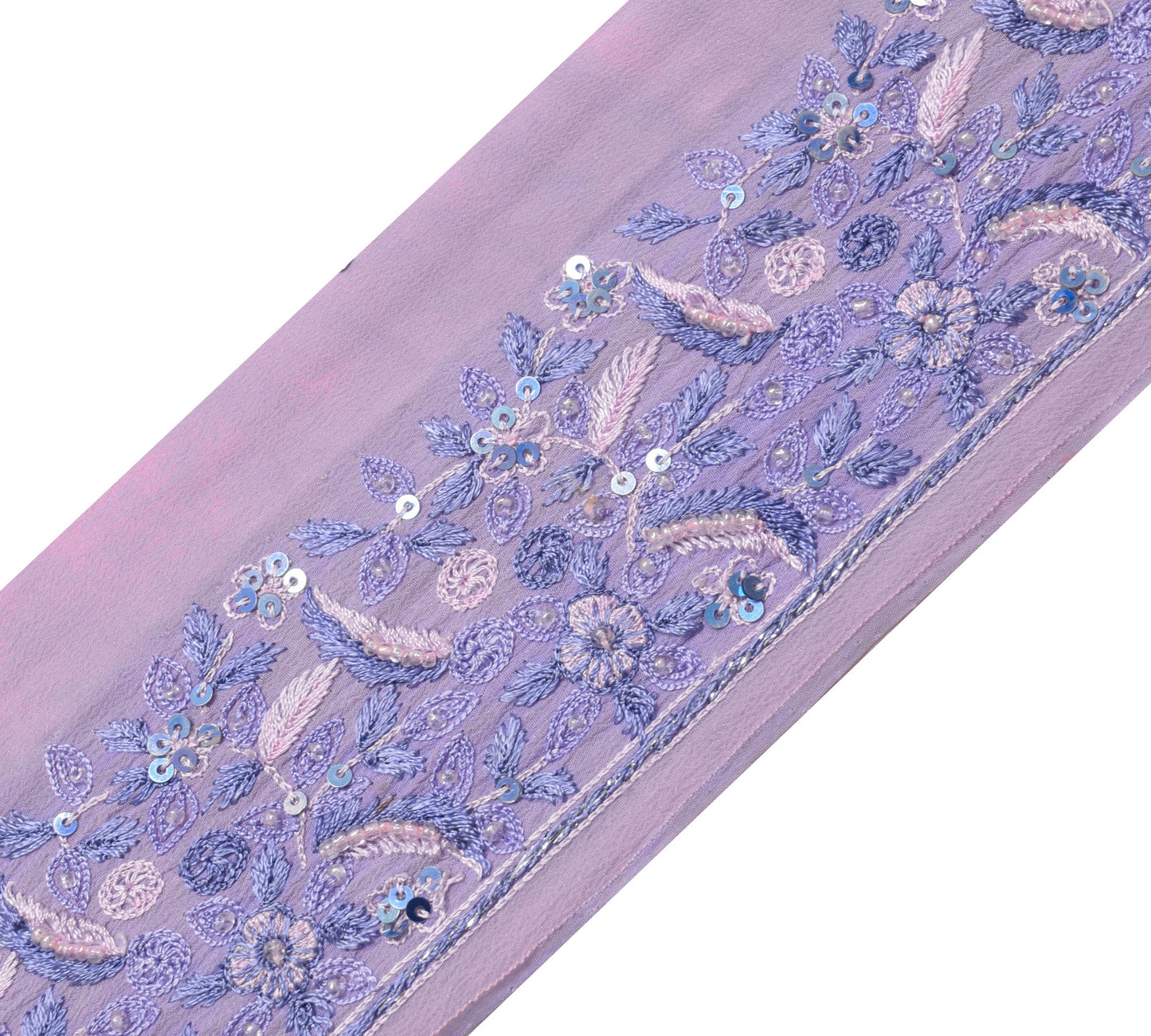 Sushila Vintage Lavender Saree Border Crepe Craft Sewing Trim Hand Beaded Lace