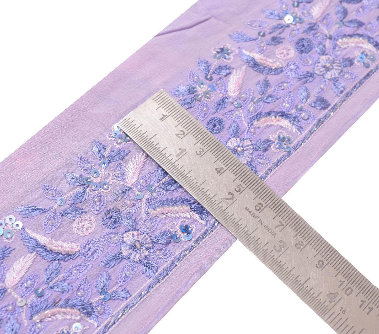 Sushila Vintage Lavender Saree Border Crepe Craft Sewing Trim Hand Beaded Lace