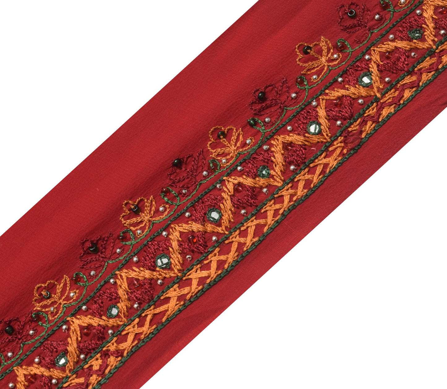 Sushila Vintage Maroon Saree Border Crepe Embroidered Craft Sewing Trim Ribbon