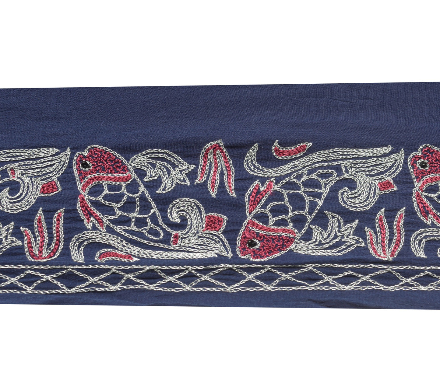 Sushila Vintage Blue Saree Border Fish Embroidered Craft Sewing Trim Lace Ribbon