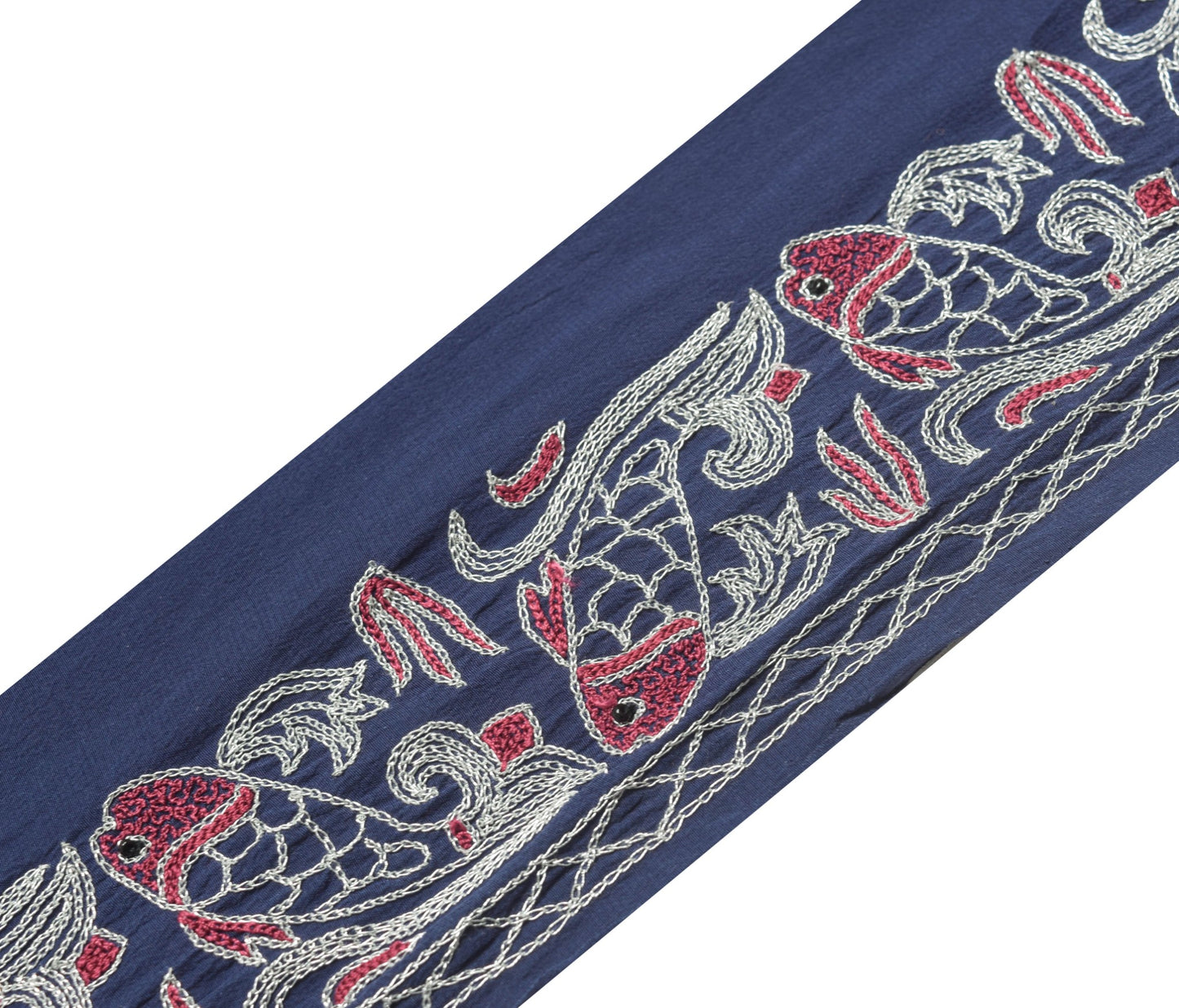 Sushila Vintage Blue Saree Border Fish Embroidered Craft Sewing Trim Lace Ribbon