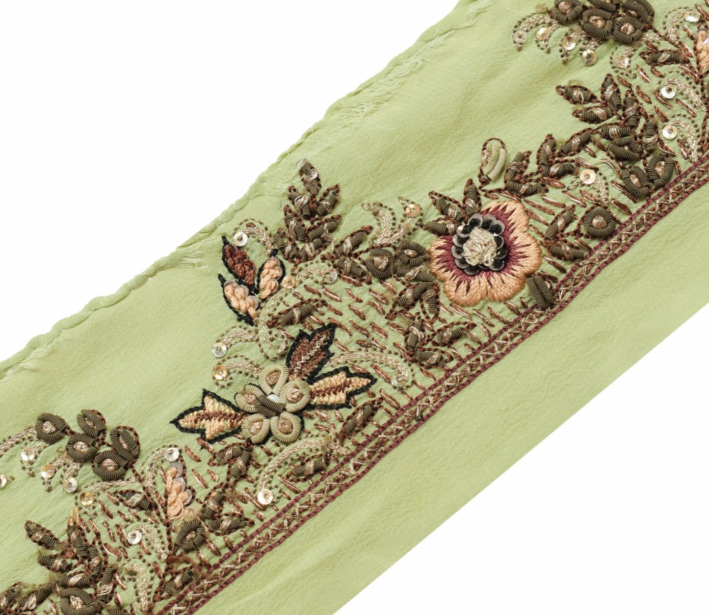 Sushila Vintage Pista Green Hand Embroidery Saree Border Craft Sewing Trim Lace