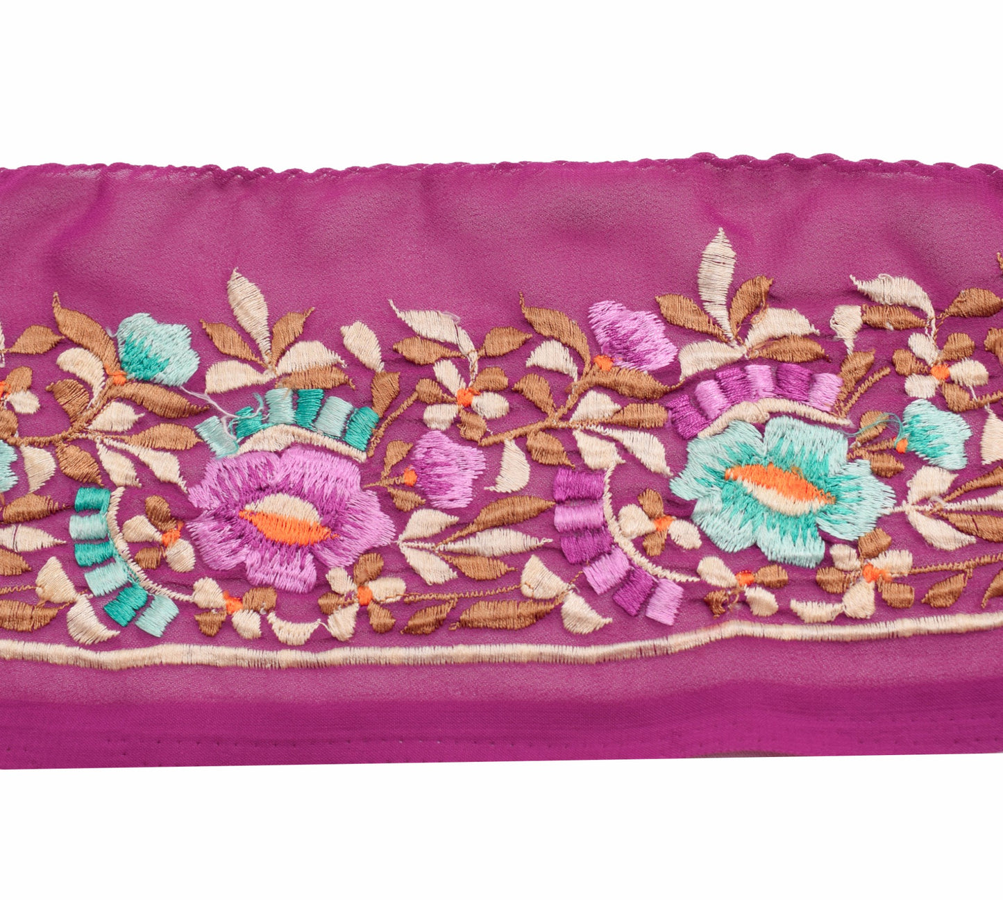 Sushila Vintage Magenta Saree Border Indian Craft Sewing Trim Embroidered Ribbon