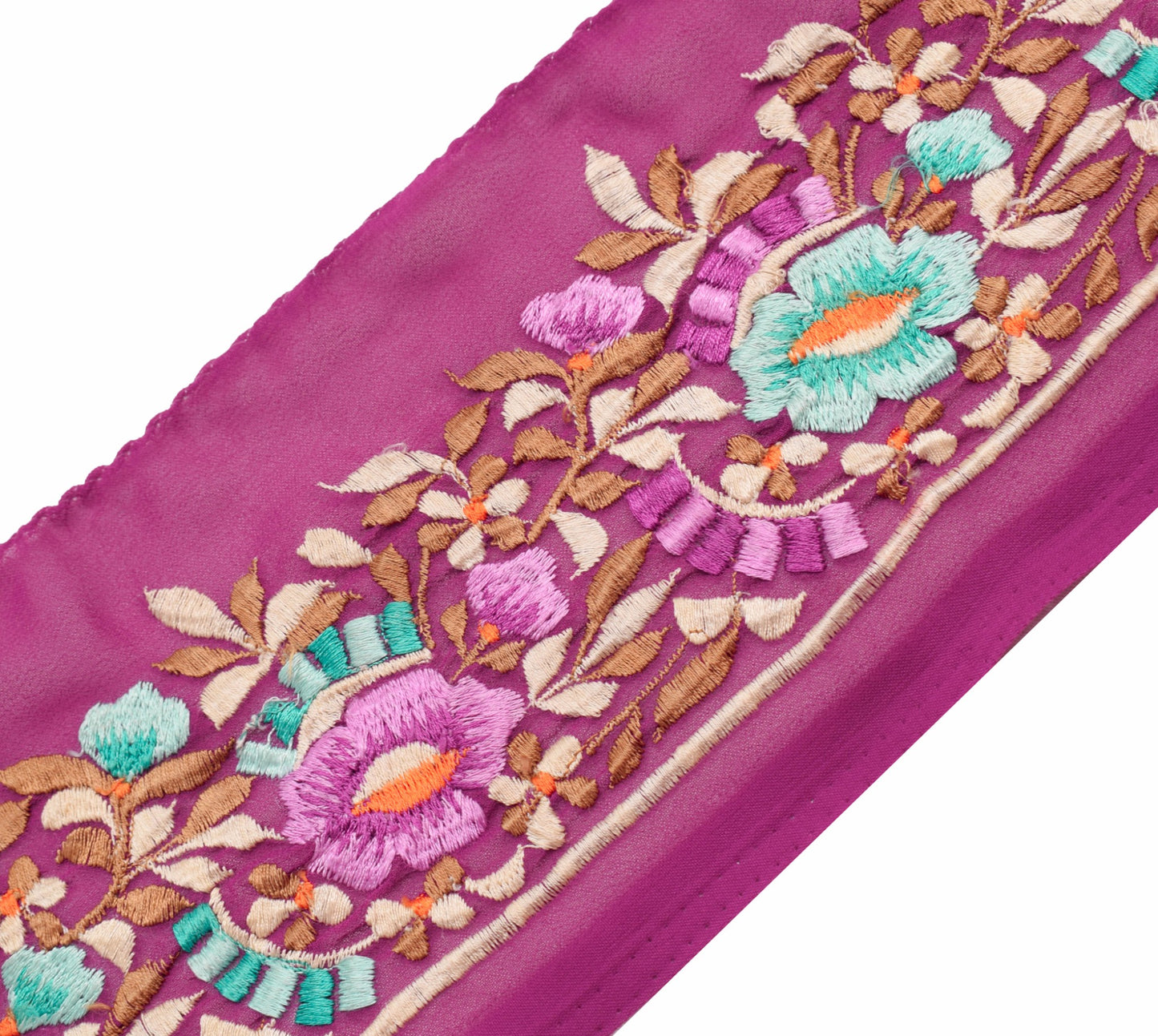 Sushila Vintage Magenta Saree Border Indian Craft Sewing Trim Embroidered Ribbon