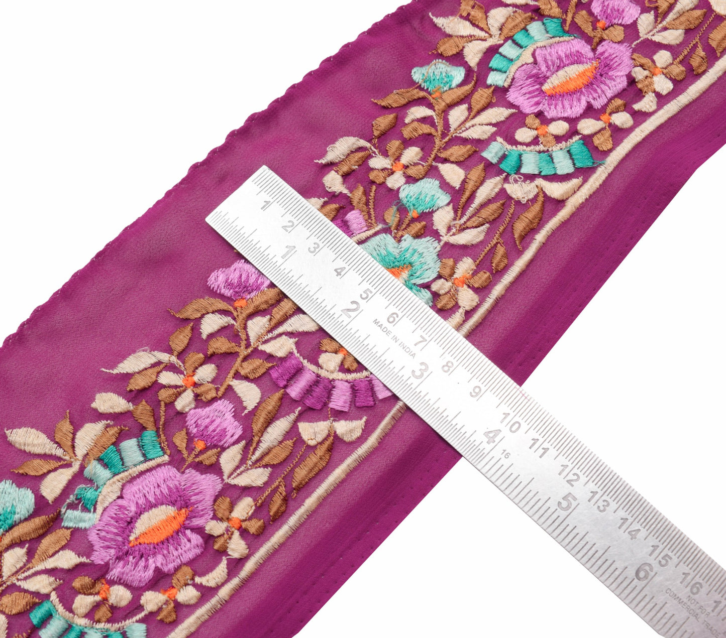 Sushila Vintage Magenta Saree Border Indian Craft Sewing Trim Embroidered Ribbon