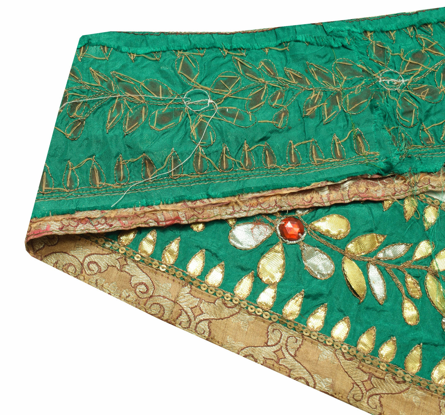 Sushila Vintage Green Silk Saree Border Craft Sewing Trim Gotta Patti Lace