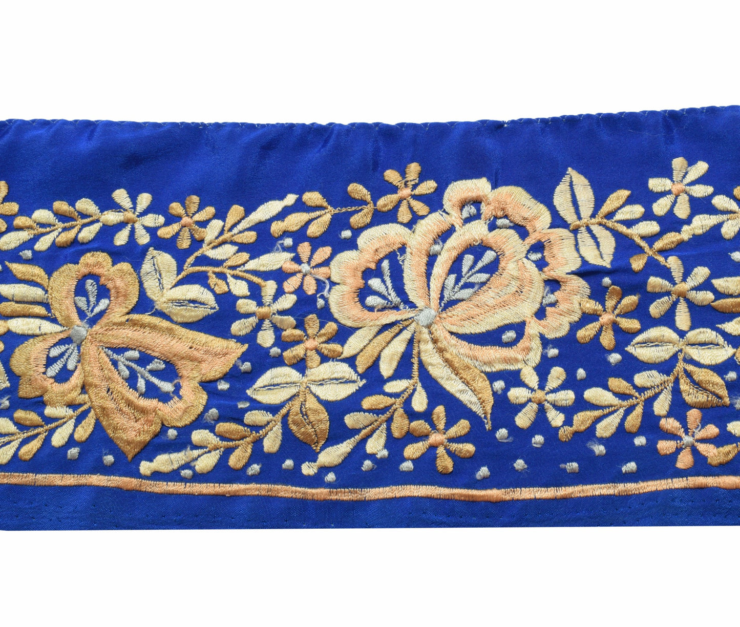 Sushila Vintage Blue Silk Saree Border Craft Sewing Trim Embroidered Ribbon Lace