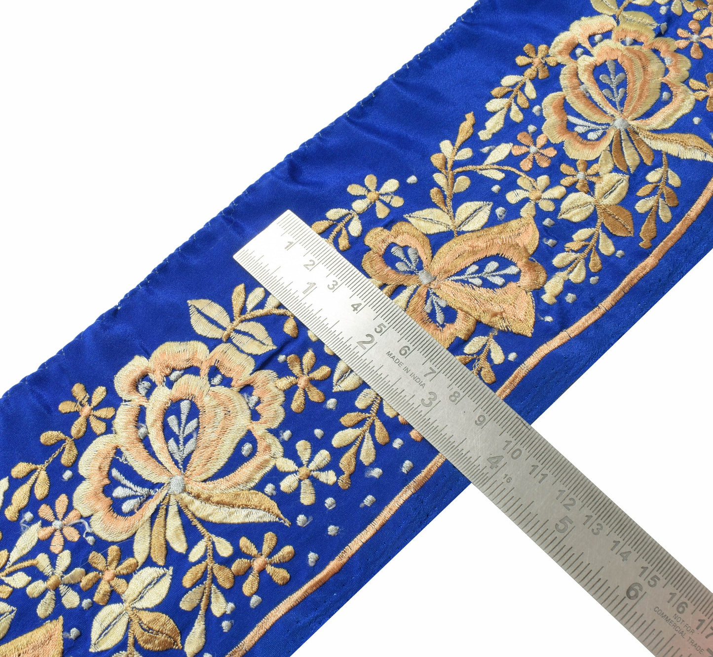 Sushila Vintage Blue Silk Saree Border Craft Sewing Trim Embroidered Ribbon Lace