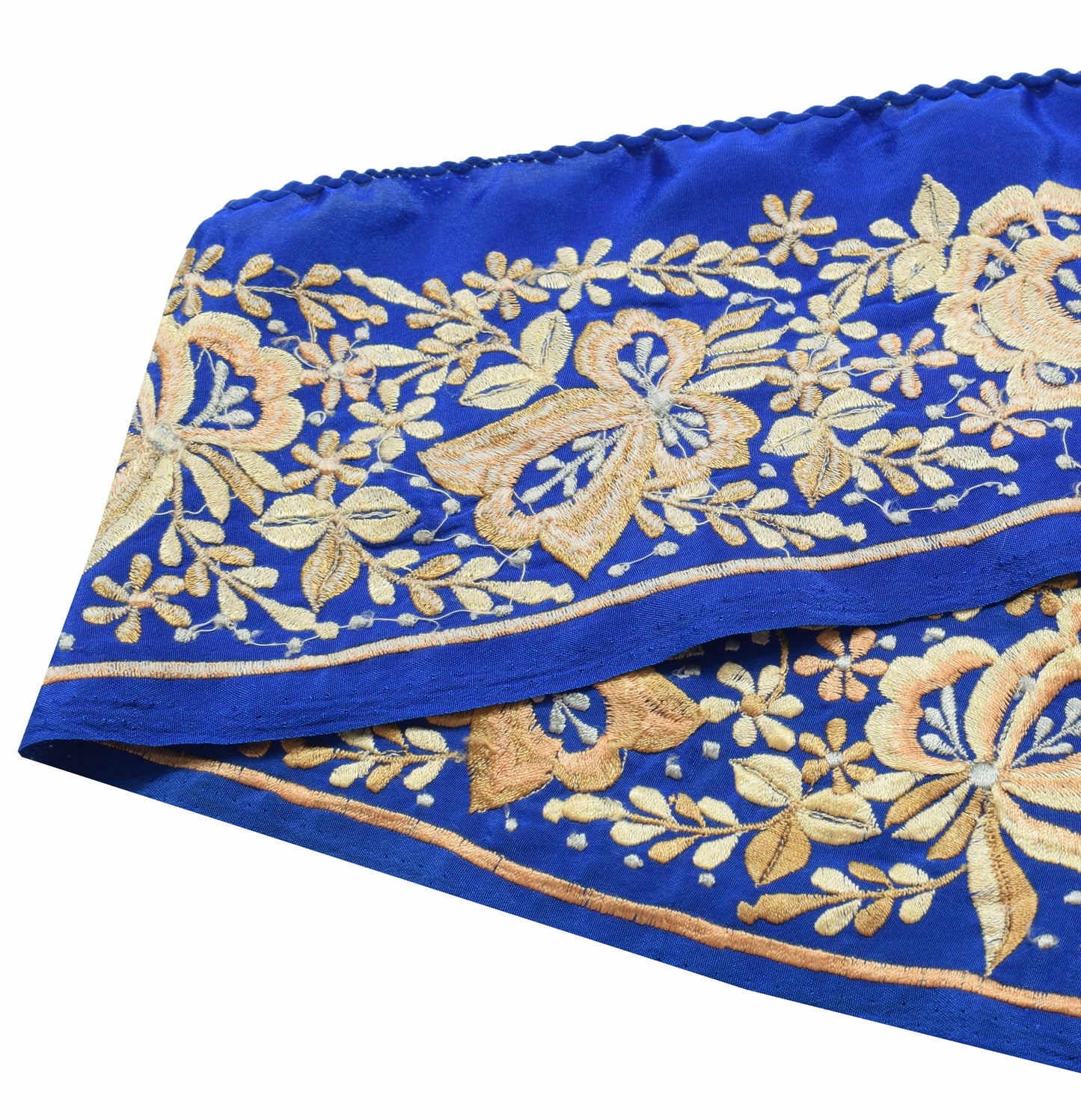 Sushila Vintage Blue Silk Saree Border Craft Sewing Trim Embroidered Ribbon Lace