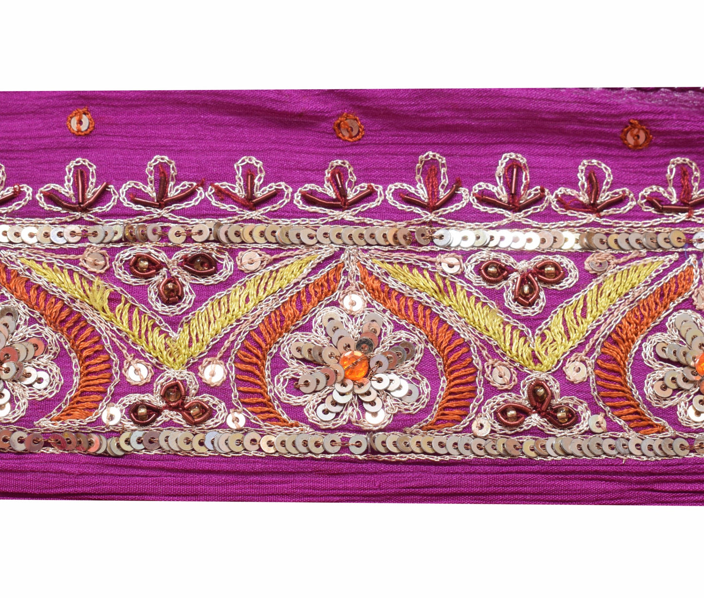 Sushila Vintage Magenta Saree Border Hand Beaded Craft Sewing Trim Lace Ribbon