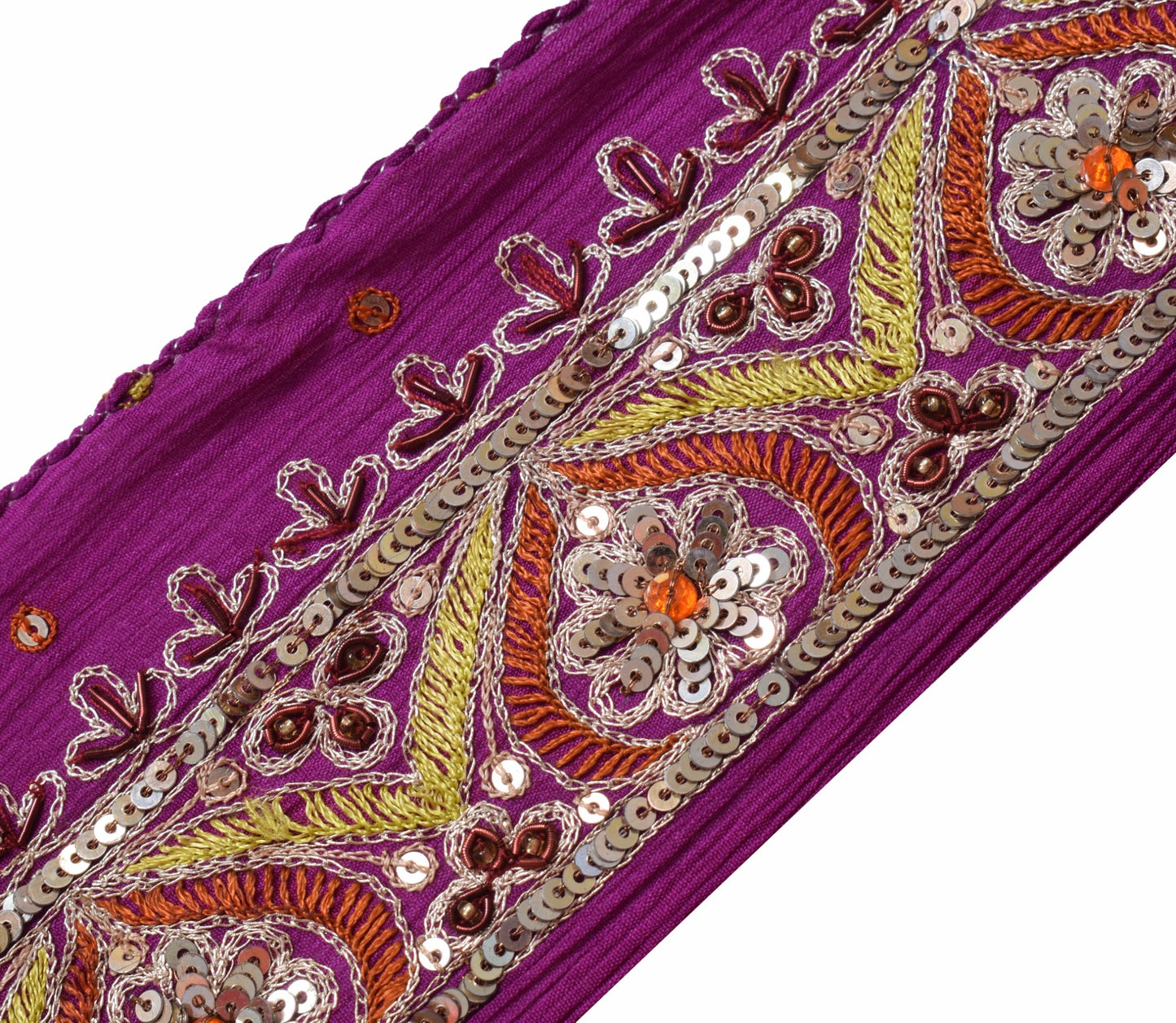 Sushila Vintage Magenta Saree Border Hand Beaded Craft Sewing Trim Lace Ribbon