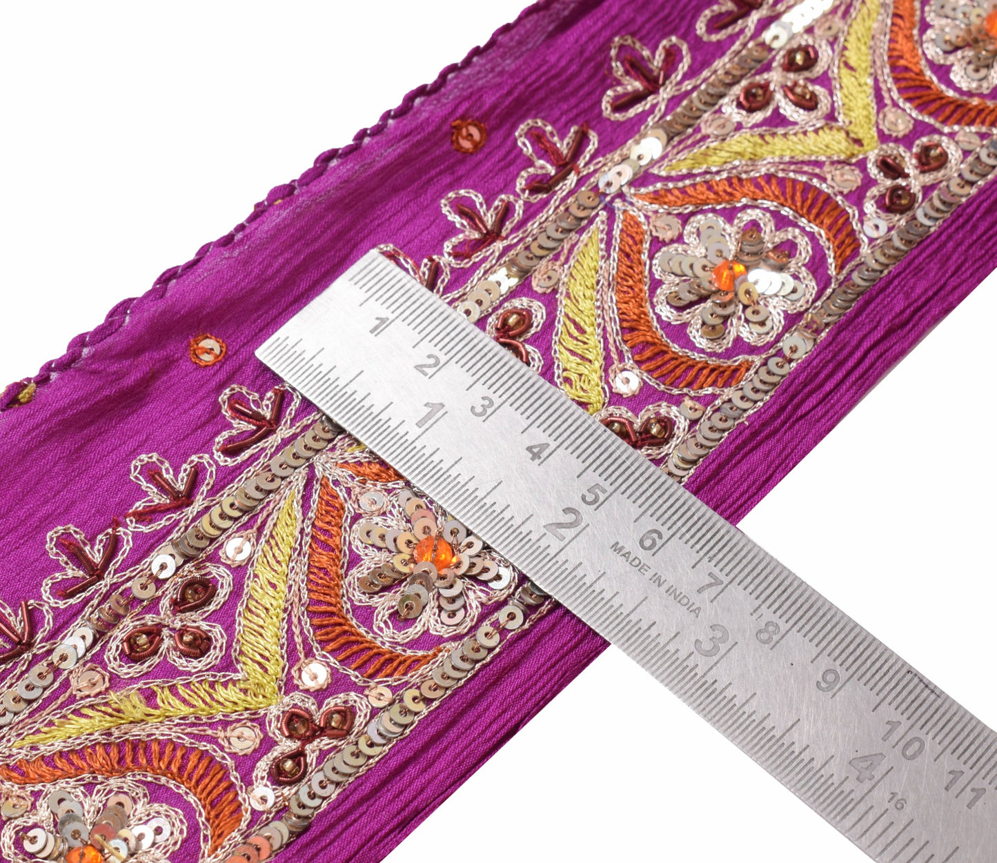 Sushila Vintage Magenta Saree Border Hand Beaded Craft Sewing Trim Lace Ribbon