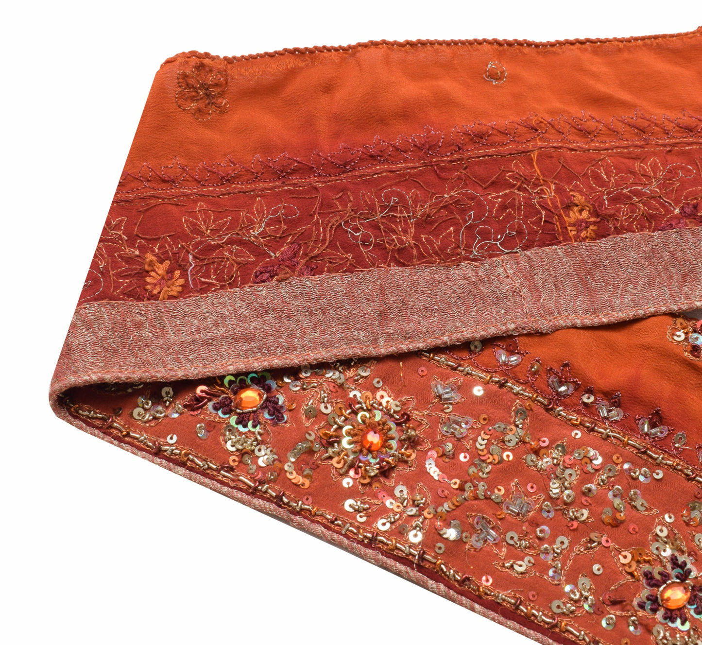 Sushila Vintage Rust Crepe Silk Saree Border Hand Beaded Craft Sewing Trim Lace