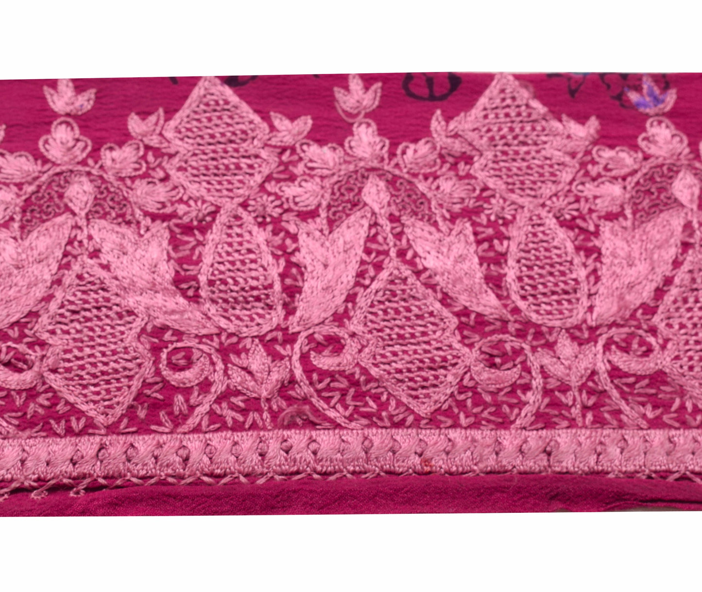 Sushila Vintage Magenta Embroidered Saree Border Craft Sewing Trim Crepe Ribbon