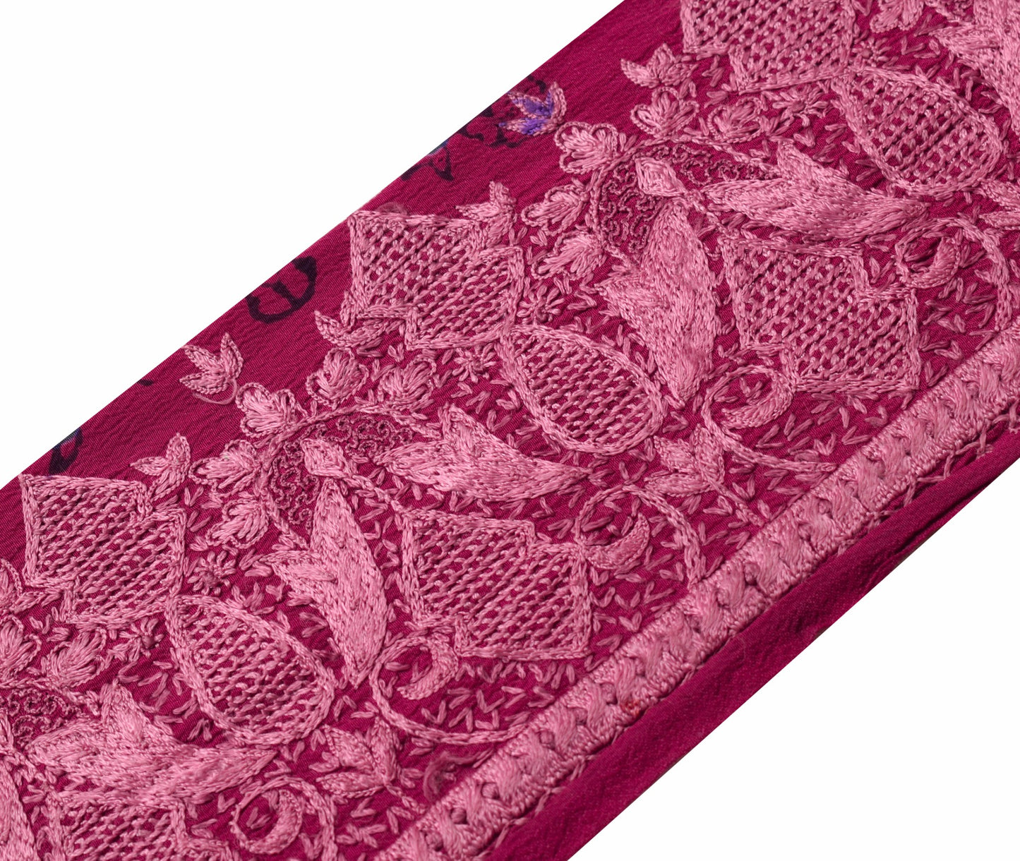 Sushila Vintage Magenta Embroidered Saree Border Craft Sewing Trim Crepe Ribbon