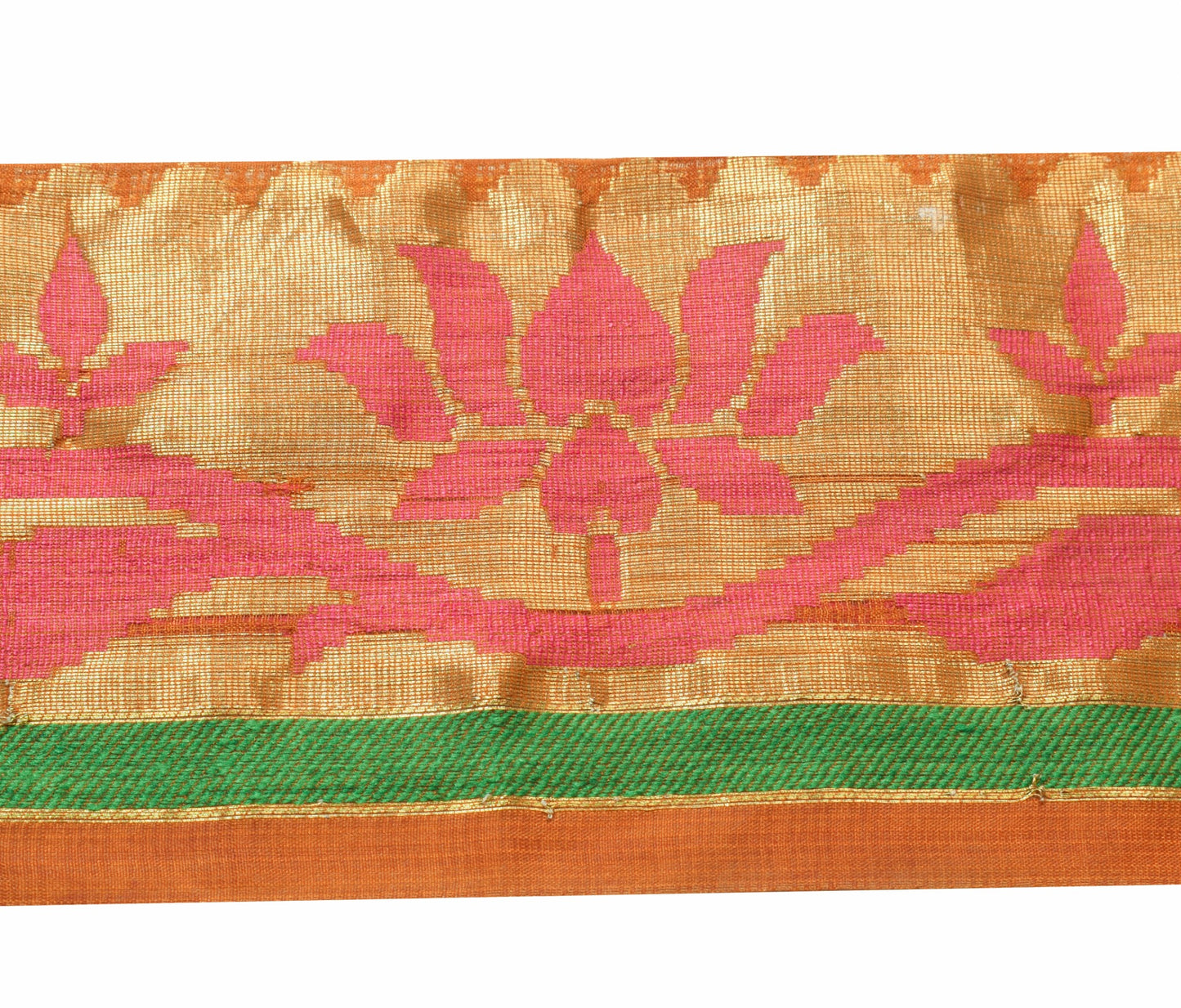 Sushila Vintage Golden Silk Saree Border Indian Craft Sewing Trim Woven Ribbon