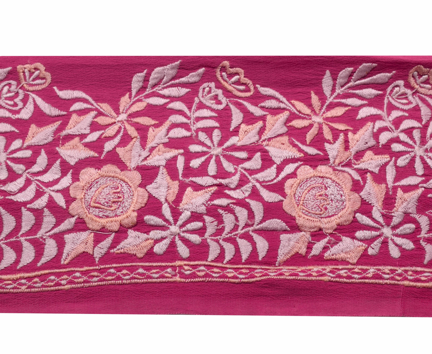 Sushila Vintage Pink Silk Saree Border Embroidered Craft Sewing Trim Lace Ribbon