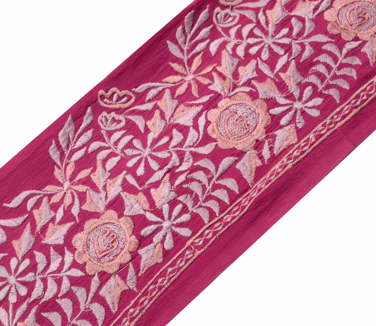 Sushila Vintage Pink Silk Saree Border Embroidered Craft Sewing Trim Lace Ribbon