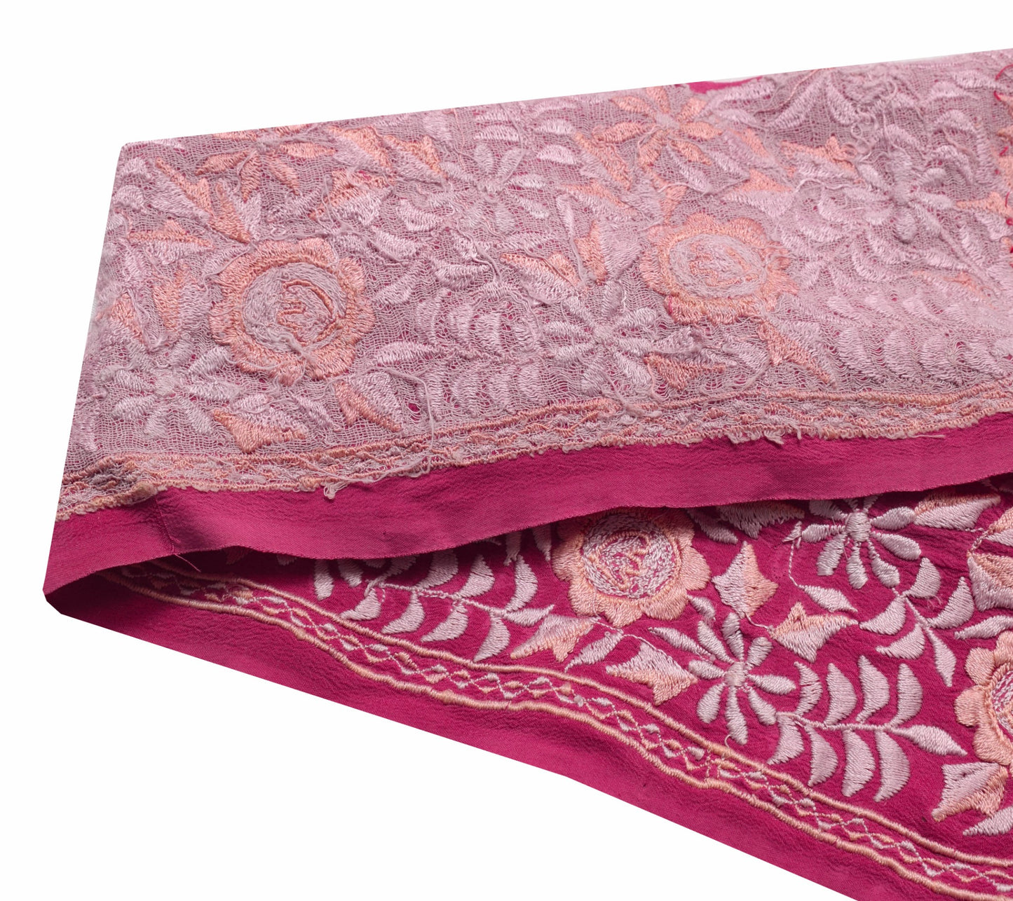 Sushila Vintage Pink Silk Saree Border Embroidered Craft Sewing Trim Lace Ribbon