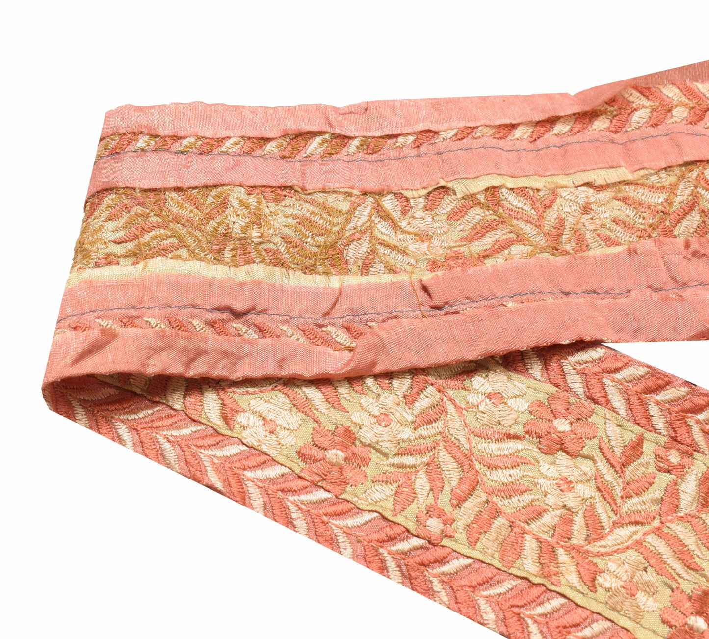 Sushila Vintage Pink Saree Border Embroidered Craft Sewing Trim Silk Lace Ribbon