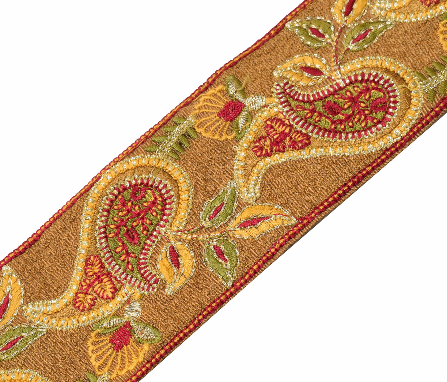 Sushila Vintage Mustard Saree Border Embroidered Craft Sewing Trim Lace Ribbon