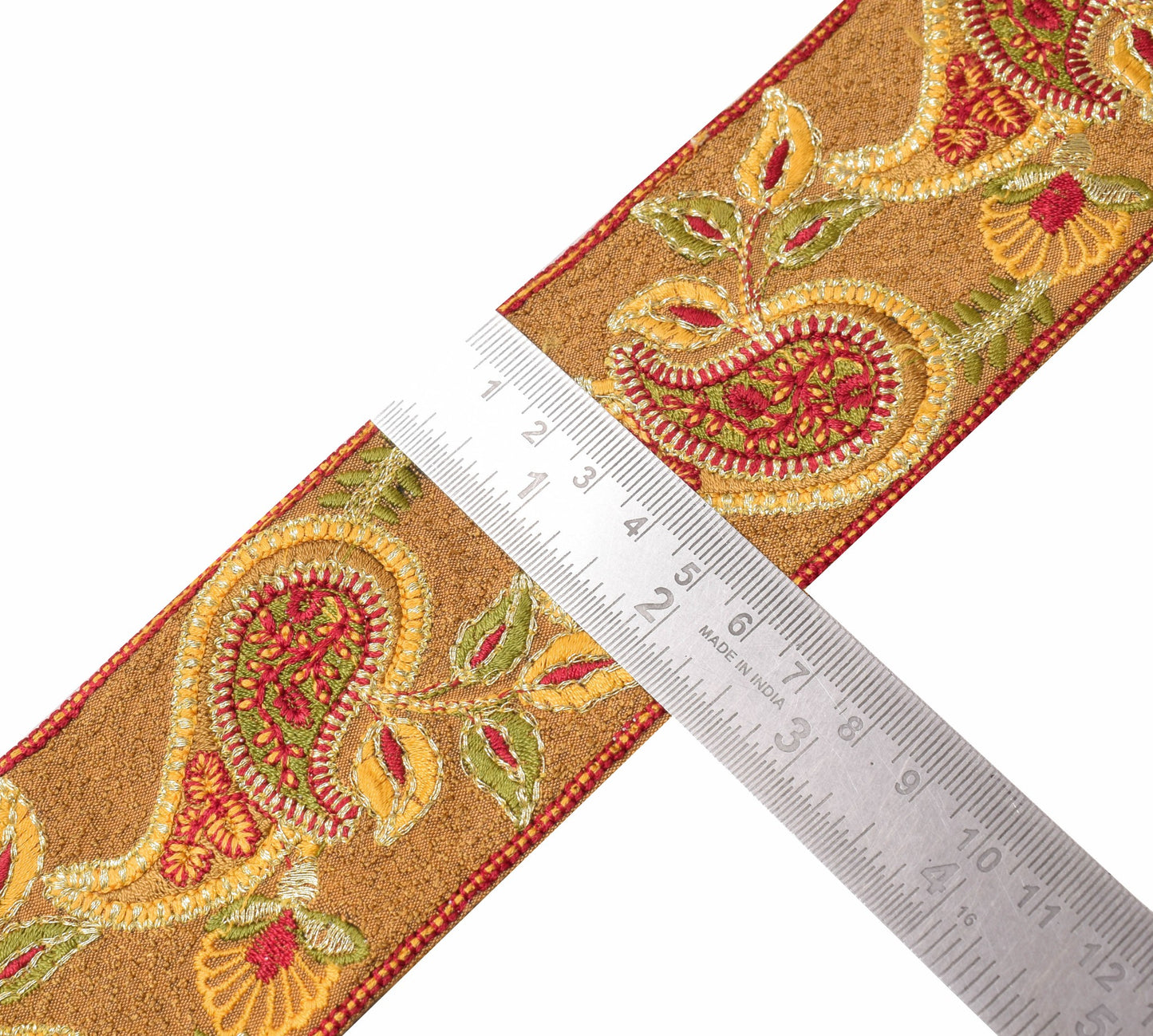 Sushila Vintage Mustard Saree Border Embroidered Craft Sewing Trim Lace Ribbon