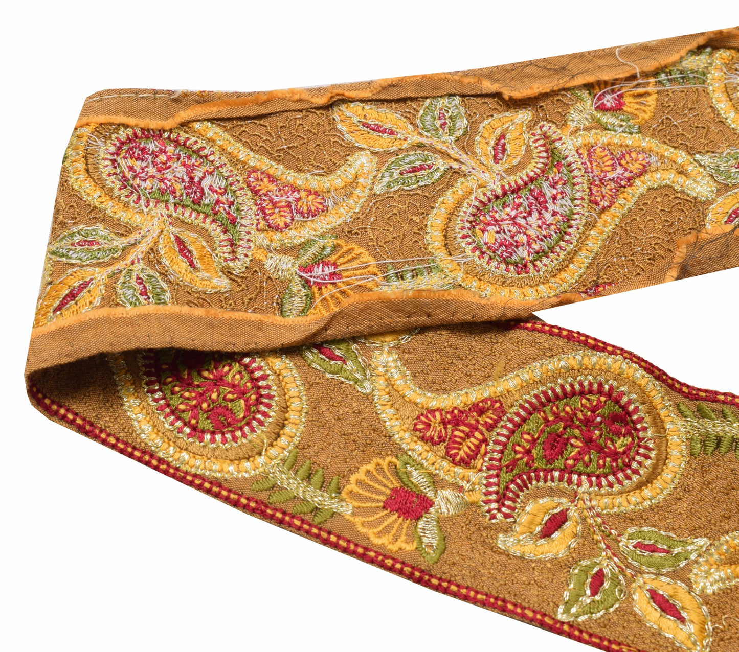 Sushila Vintage Mustard Saree Border Embroidered Craft Sewing Trim Lace Ribbon