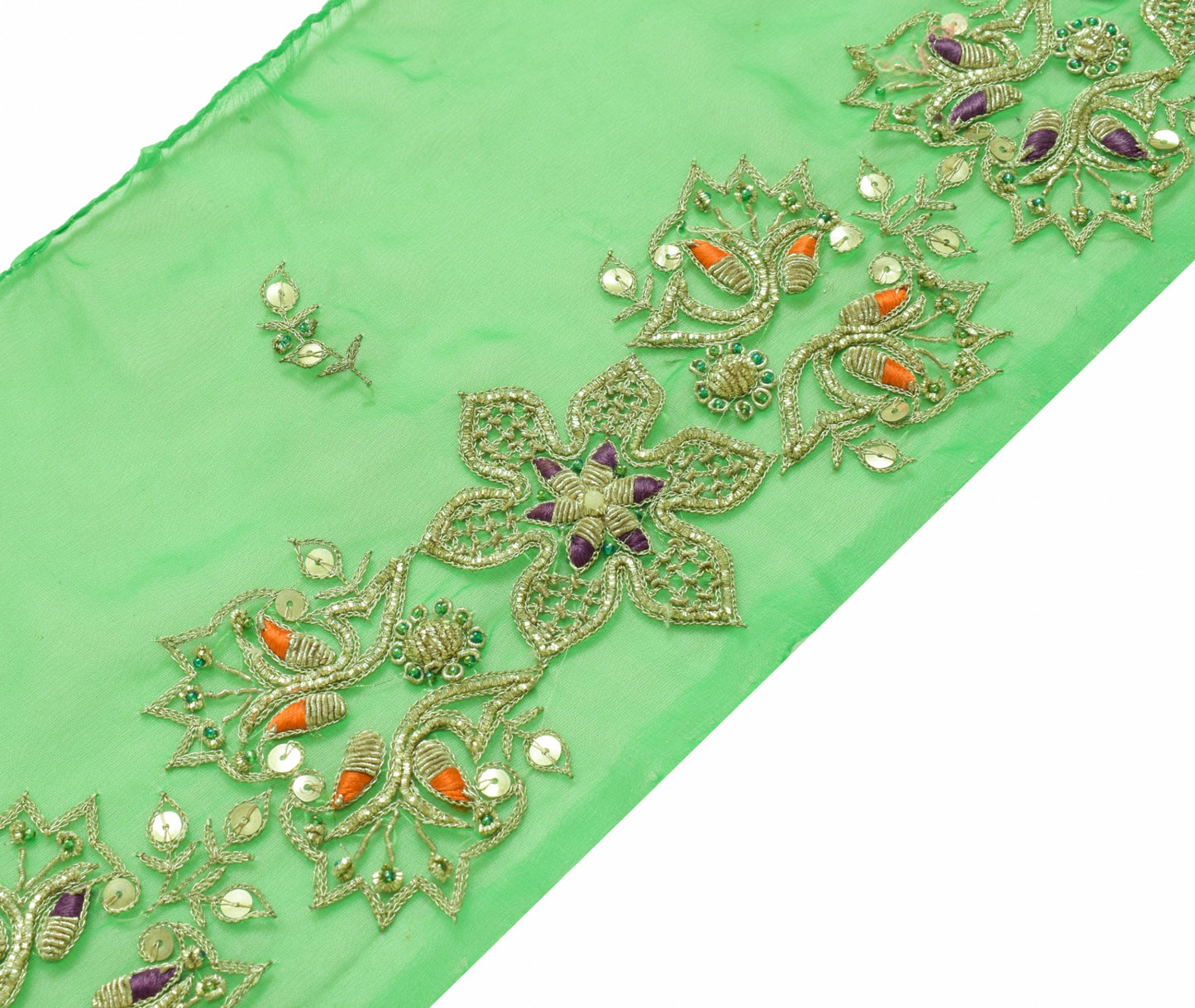 Sushila Vintage Green Saree Border Indian Craft Sewing Trim Hand Beaded Lace