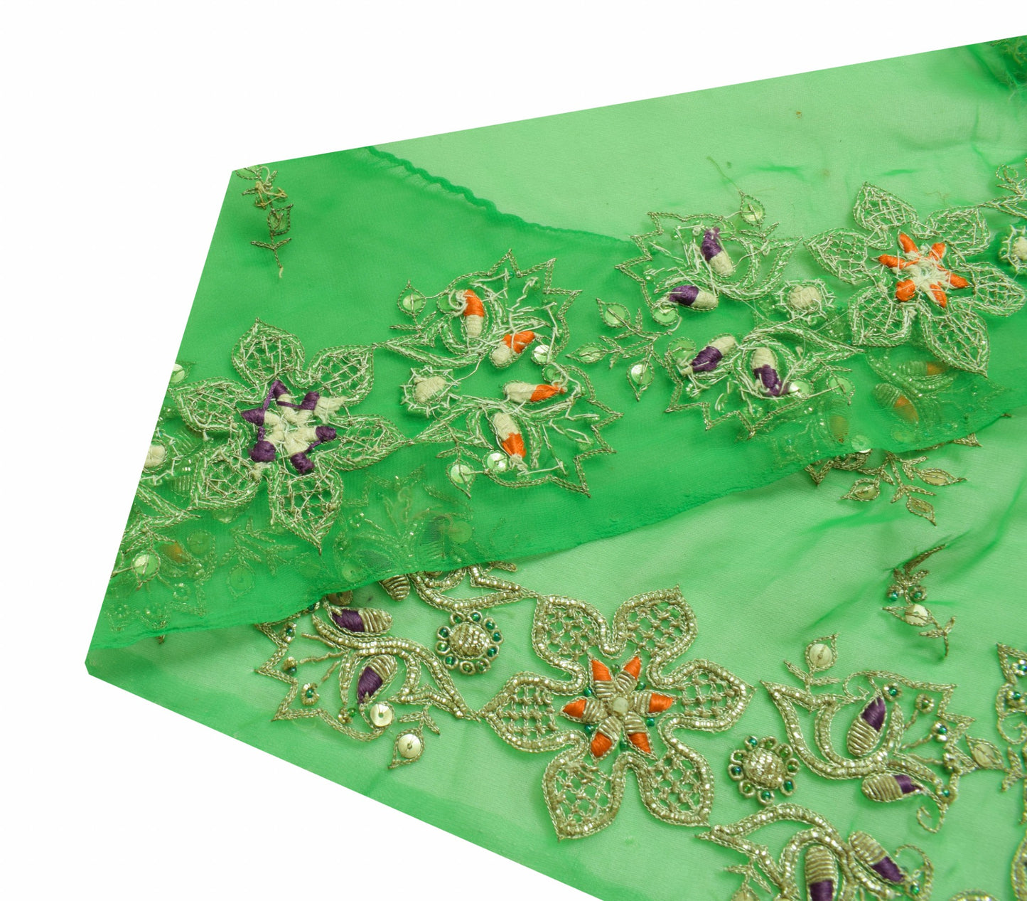 Sushila Vintage Green Saree Border Indian Craft Sewing Trim Hand Beaded Lace