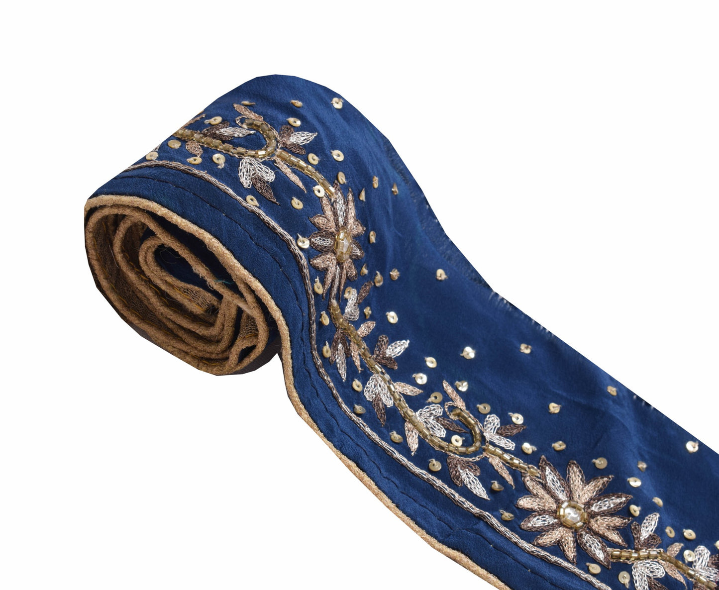 Sushila Vintage Blue Crepe Saree Border Indian Craft Sewing Trim Lace Ribbon