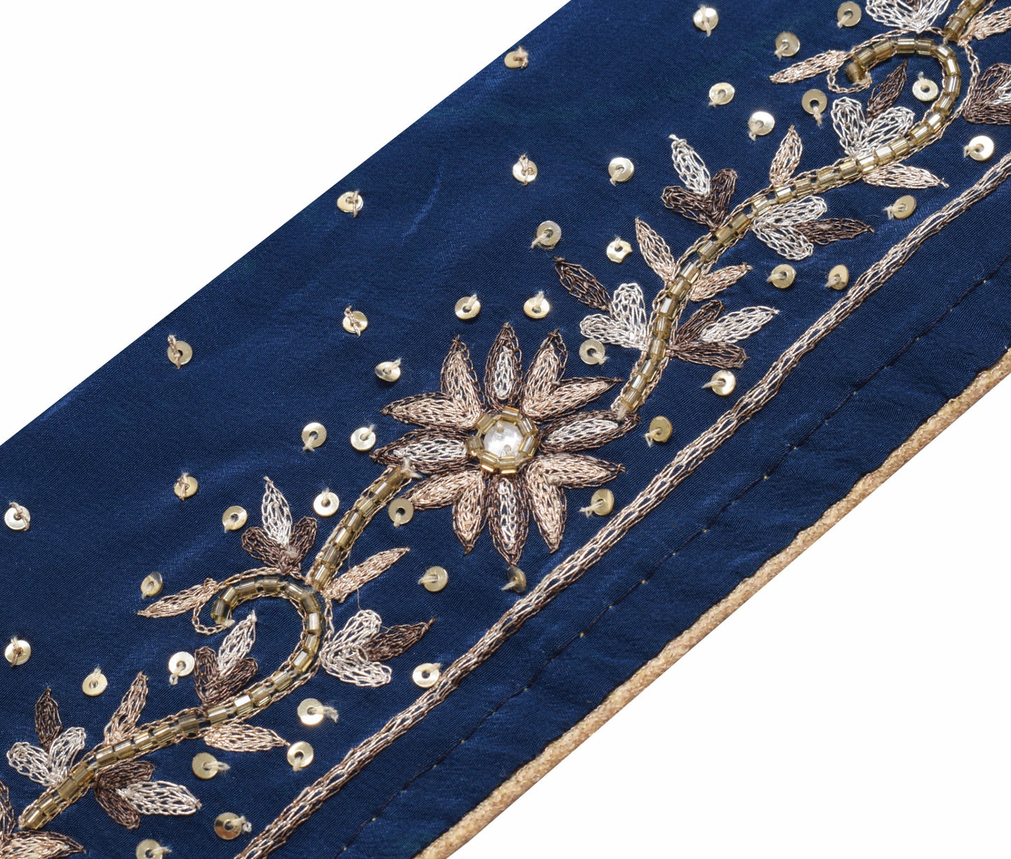 Sushila Vintage Blue Crepe Saree Border Indian Craft Sewing Trim Lace Ribbon